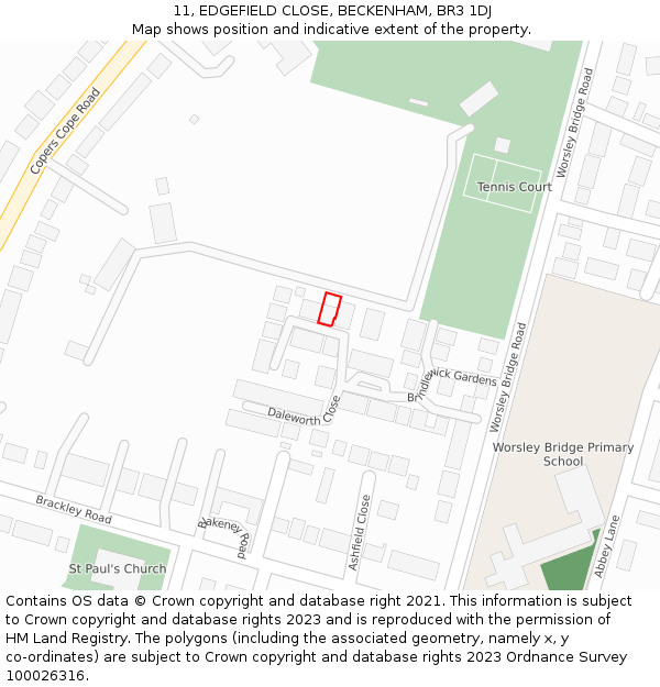 11, EDGEFIELD CLOSE, BECKENHAM, BR3 1DJ: Location map and indicative extent of plot