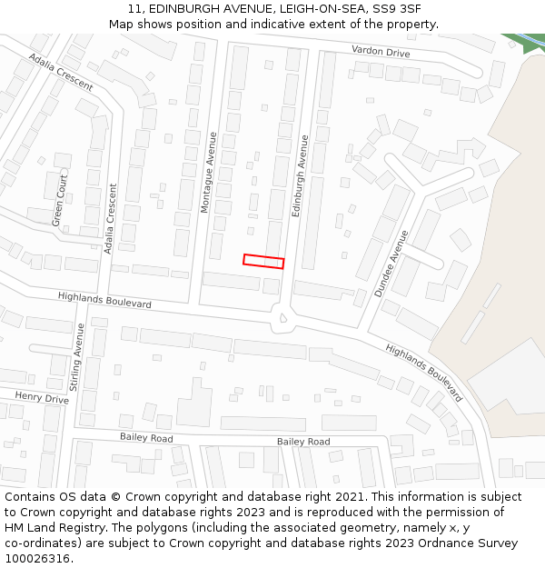 11, EDINBURGH AVENUE, LEIGH-ON-SEA, SS9 3SF: Location map and indicative extent of plot