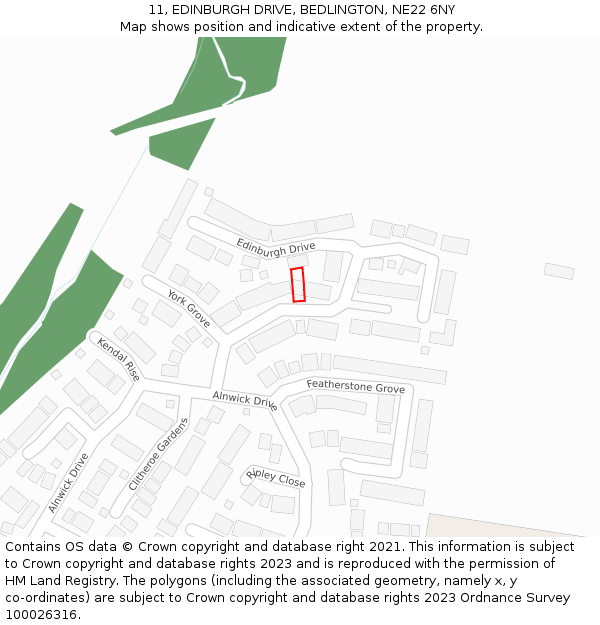 11, EDINBURGH DRIVE, BEDLINGTON, NE22 6NY: Location map and indicative extent of plot