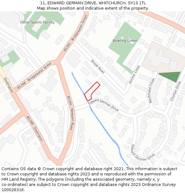 11, EDWARD GERMAN DRIVE, WHITCHURCH, SY13 1TL: Location map and indicative extent of plot