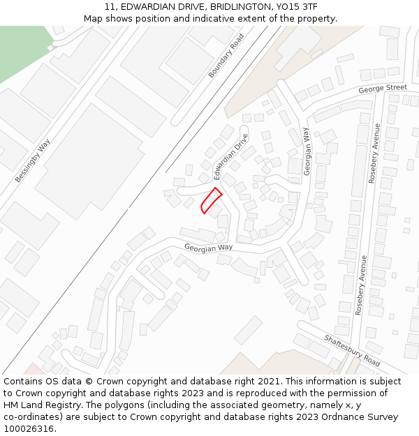 11, EDWARDIAN DRIVE, BRIDLINGTON, YO15 3TF: Location map and indicative extent of plot