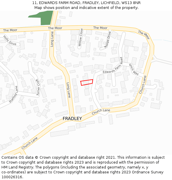 11, EDWARDS FARM ROAD, FRADLEY, LICHFIELD, WS13 8NR: Location map and indicative extent of plot