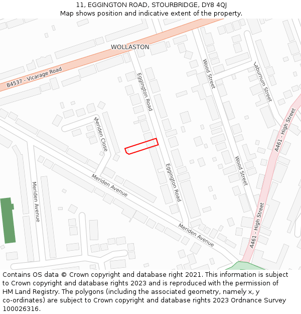 11, EGGINGTON ROAD, STOURBRIDGE, DY8 4QJ: Location map and indicative extent of plot