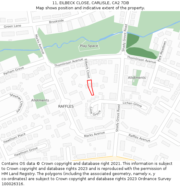 11, EILBECK CLOSE, CARLISLE, CA2 7DB: Location map and indicative extent of plot