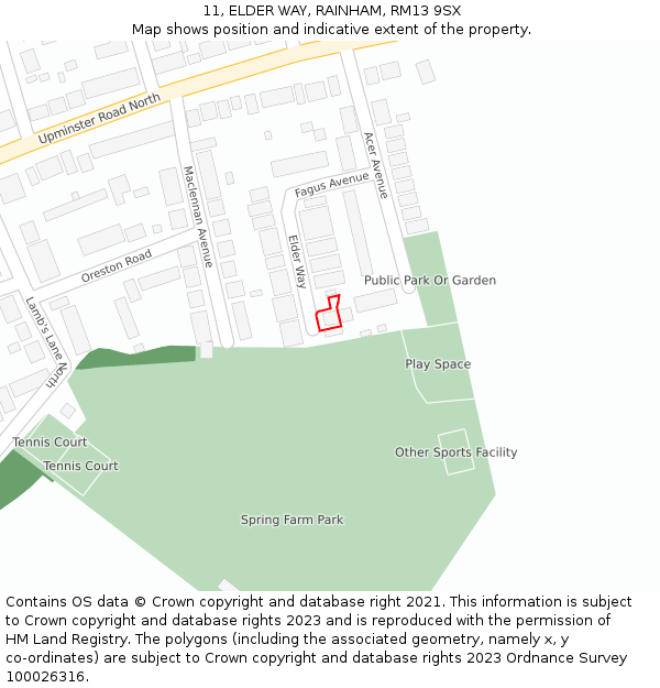 11, ELDER WAY, RAINHAM, RM13 9SX: Location map and indicative extent of plot