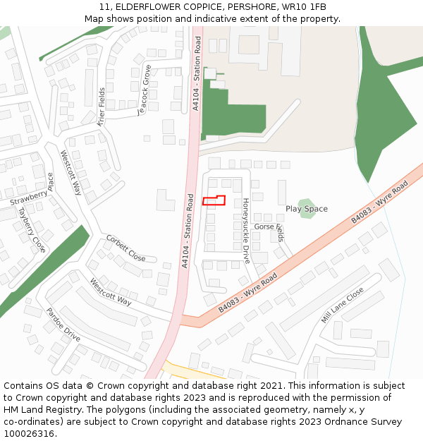 11, ELDERFLOWER COPPICE, PERSHORE, WR10 1FB: Location map and indicative extent of plot