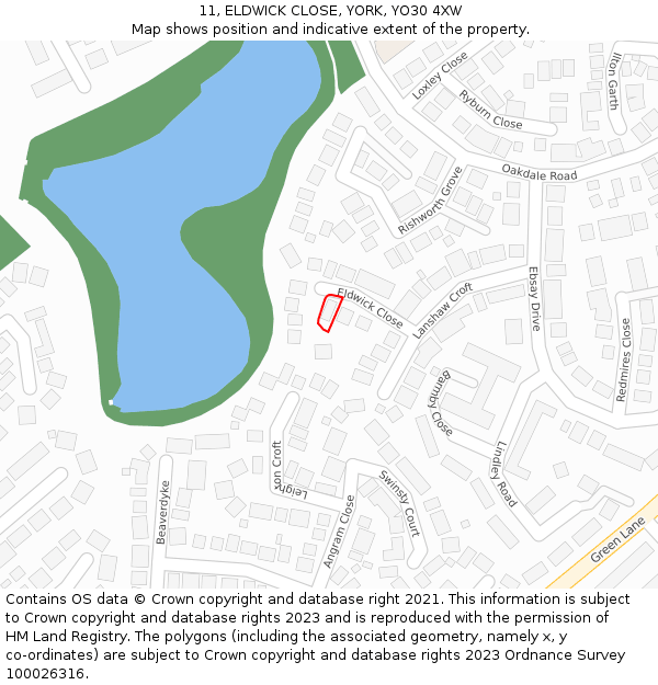 11, ELDWICK CLOSE, YORK, YO30 4XW: Location map and indicative extent of plot