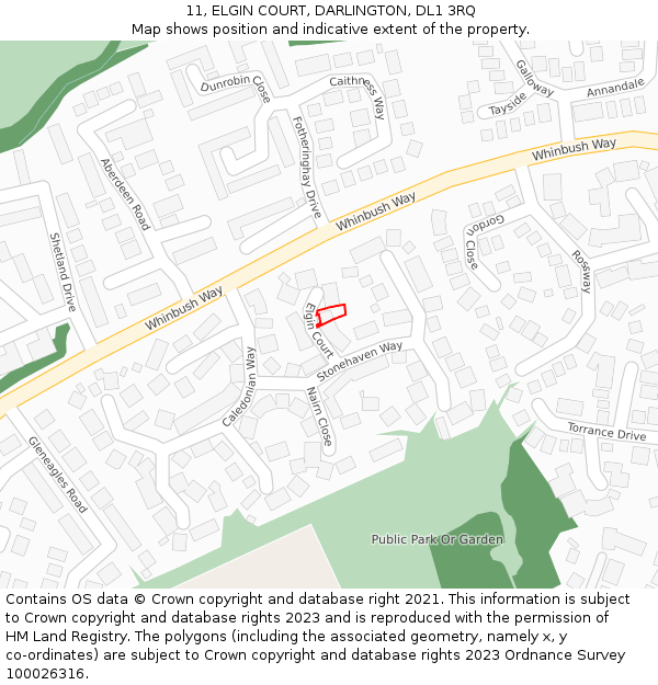 11, ELGIN COURT, DARLINGTON, DL1 3RQ: Location map and indicative extent of plot