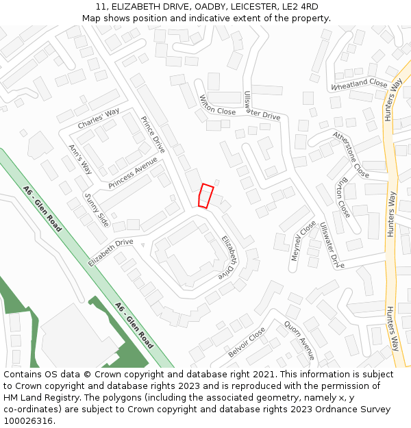 11, ELIZABETH DRIVE, OADBY, LEICESTER, LE2 4RD: Location map and indicative extent of plot