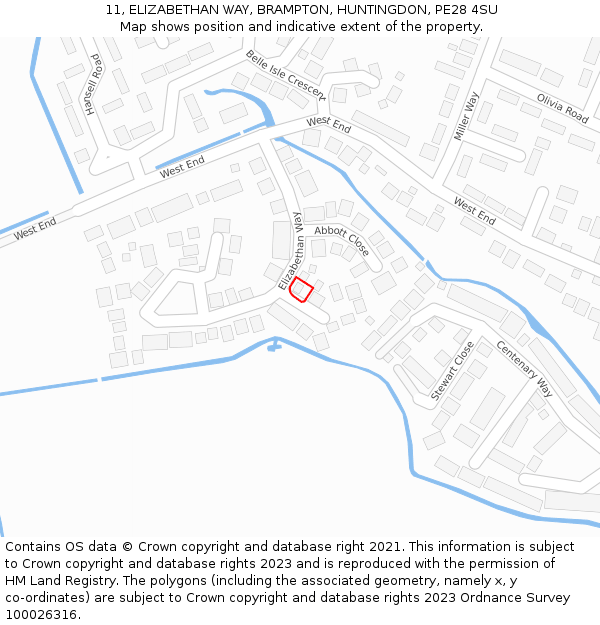 11, ELIZABETHAN WAY, BRAMPTON, HUNTINGDON, PE28 4SU: Location map and indicative extent of plot
