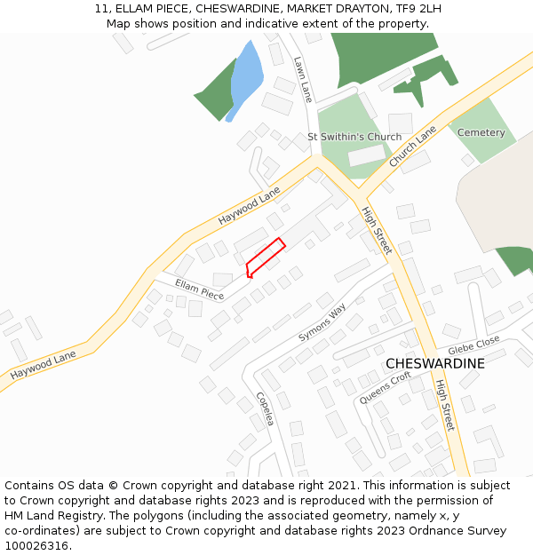 11, ELLAM PIECE, CHESWARDINE, MARKET DRAYTON, TF9 2LH: Location map and indicative extent of plot