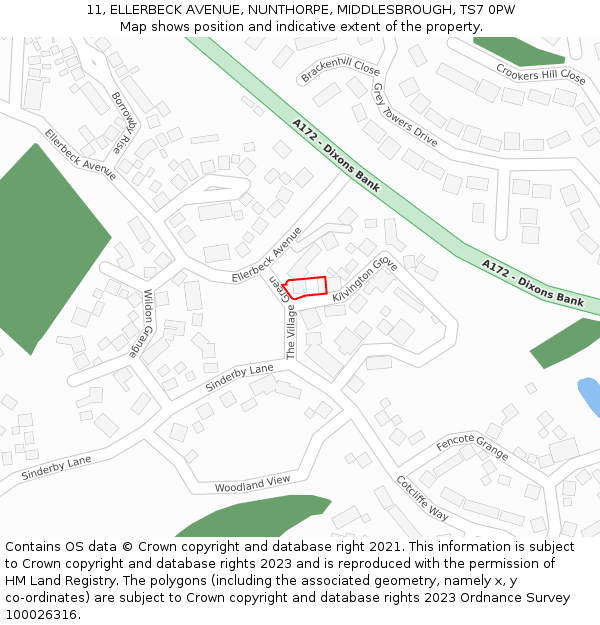 11, ELLERBECK AVENUE, NUNTHORPE, MIDDLESBROUGH, TS7 0PW: Location map and indicative extent of plot