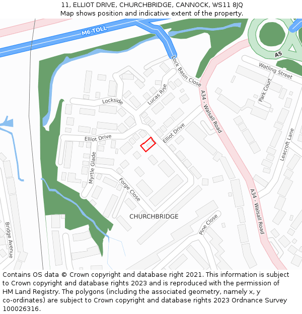 11, ELLIOT DRIVE, CHURCHBRIDGE, CANNOCK, WS11 8JQ: Location map and indicative extent of plot