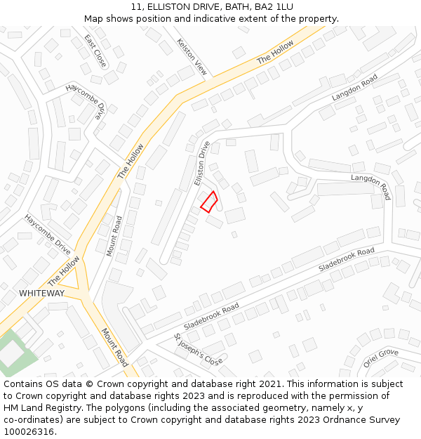 11, ELLISTON DRIVE, BATH, BA2 1LU: Location map and indicative extent of plot