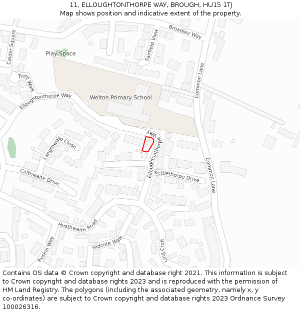 11, ELLOUGHTONTHORPE WAY, BROUGH, HU15 1TJ: Location map and indicative extent of plot