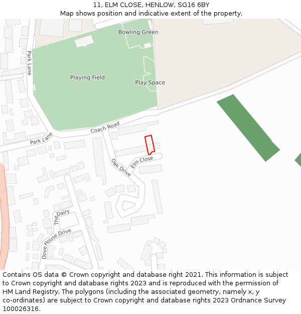 11, ELM CLOSE, HENLOW, SG16 6BY: Location map and indicative extent of plot