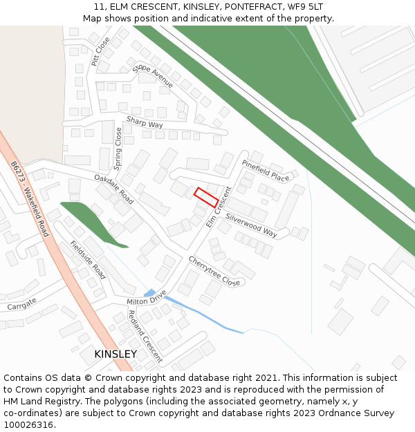 11, ELM CRESCENT, KINSLEY, PONTEFRACT, WF9 5LT: Location map and indicative extent of plot