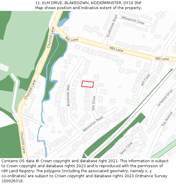 11, ELM DRIVE, BLAKEDOWN, KIDDERMINSTER, DY10 3NF: Location map and indicative extent of plot