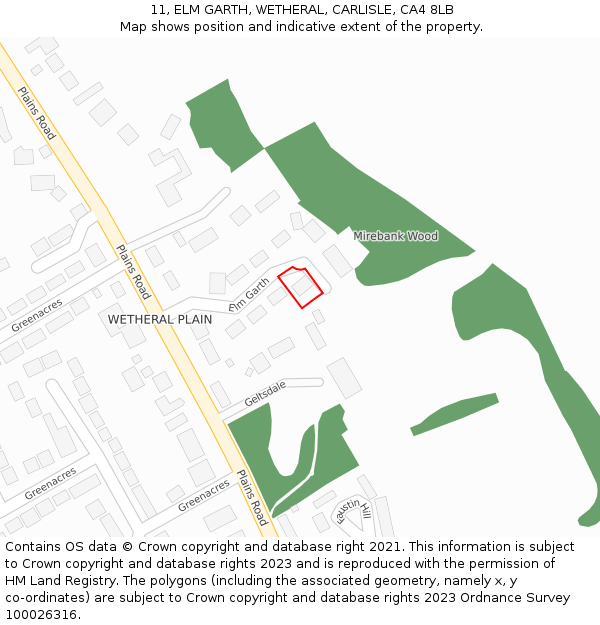 11, ELM GARTH, WETHERAL, CARLISLE, CA4 8LB: Location map and indicative extent of plot