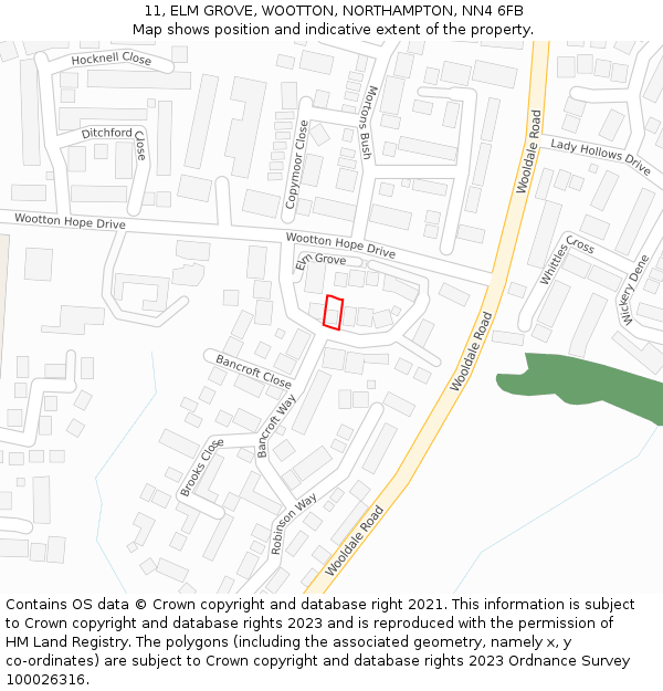 11, ELM GROVE, WOOTTON, NORTHAMPTON, NN4 6FB: Location map and indicative extent of plot