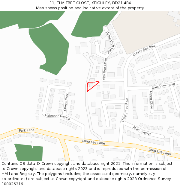 11, ELM TREE CLOSE, KEIGHLEY, BD21 4RX: Location map and indicative extent of plot