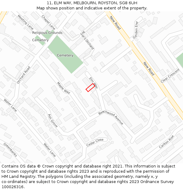 11, ELM WAY, MELBOURN, ROYSTON, SG8 6UH: Location map and indicative extent of plot