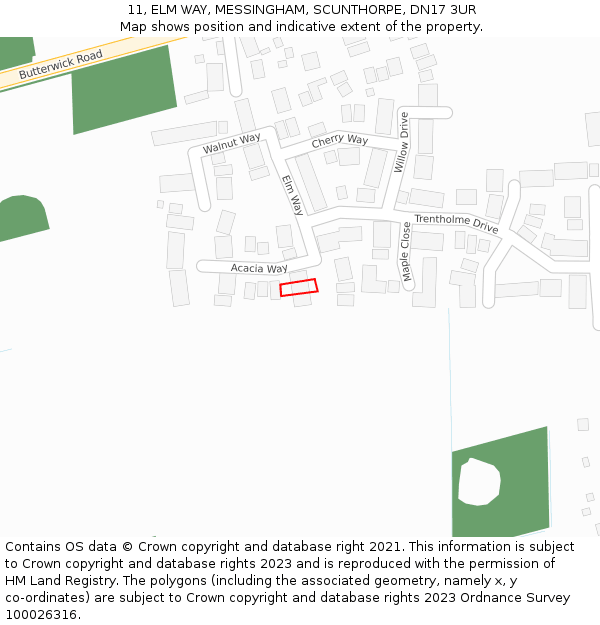 11, ELM WAY, MESSINGHAM, SCUNTHORPE, DN17 3UR: Location map and indicative extent of plot