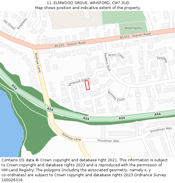 11, ELMWOOD GROVE, WINSFORD, CW7 3UD: Location map and indicative extent of plot