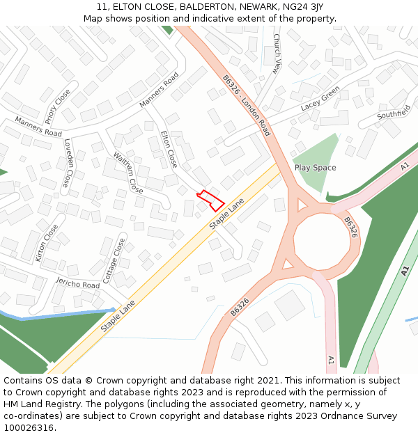 11, ELTON CLOSE, BALDERTON, NEWARK, NG24 3JY: Location map and indicative extent of plot