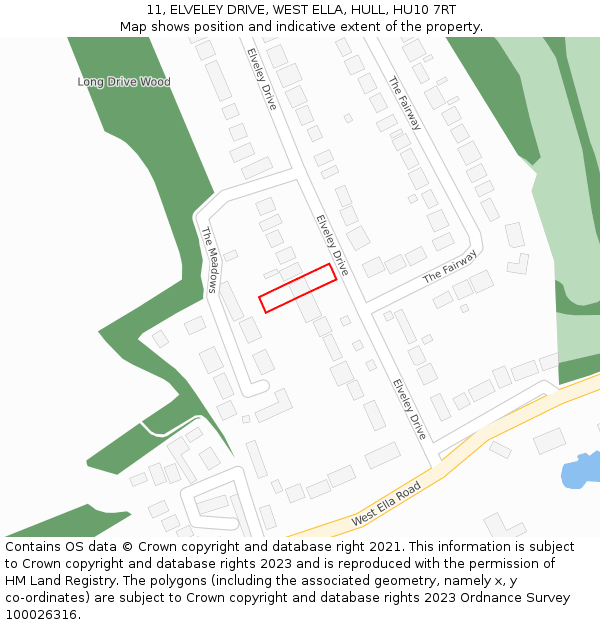 11, ELVELEY DRIVE, WEST ELLA, HULL, HU10 7RT: Location map and indicative extent of plot