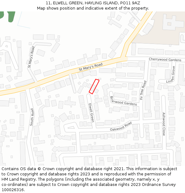 11, ELWELL GREEN, HAYLING ISLAND, PO11 9AZ: Location map and indicative extent of plot