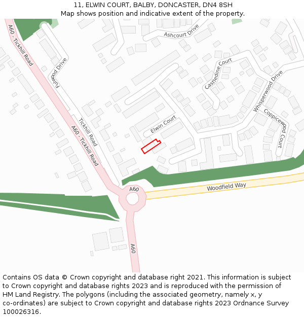 11, ELWIN COURT, BALBY, DONCASTER, DN4 8SH: Location map and indicative extent of plot