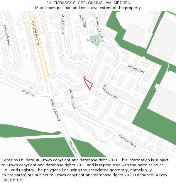 11, EMBASSY CLOSE, GILLINGHAM, ME7 3EN: Location map and indicative extent of plot