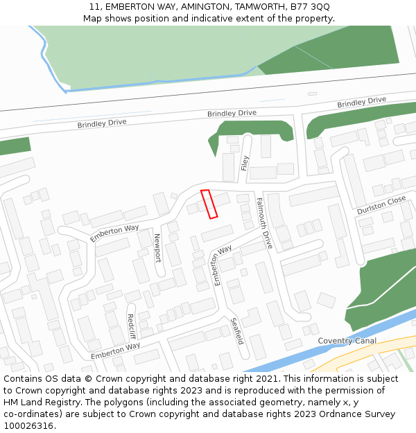 11, EMBERTON WAY, AMINGTON, TAMWORTH, B77 3QQ: Location map and indicative extent of plot