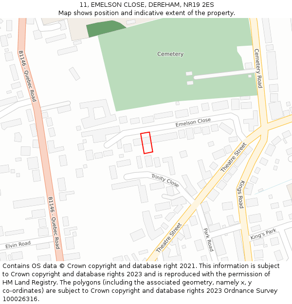 11, EMELSON CLOSE, DEREHAM, NR19 2ES: Location map and indicative extent of plot