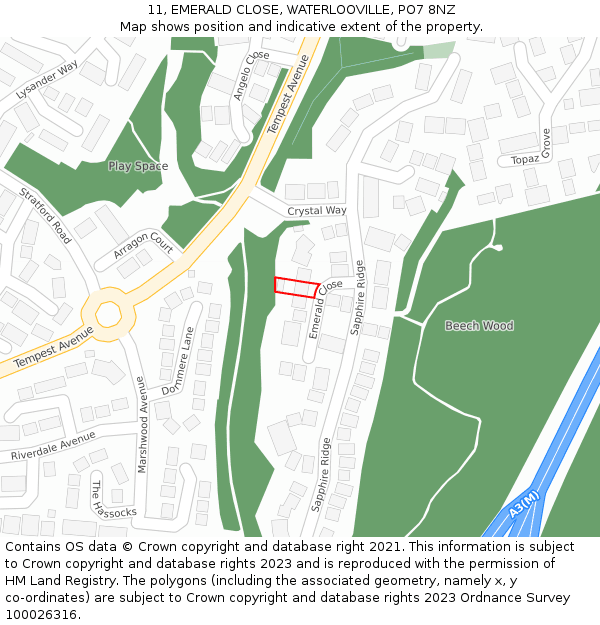 11, EMERALD CLOSE, WATERLOOVILLE, PO7 8NZ: Location map and indicative extent of plot