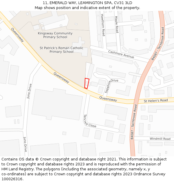 11, EMERALD WAY, LEAMINGTON SPA, CV31 3LD: Location map and indicative extent of plot