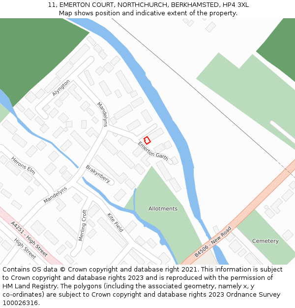 11, EMERTON COURT, NORTHCHURCH, BERKHAMSTED, HP4 3XL: Location map and indicative extent of plot