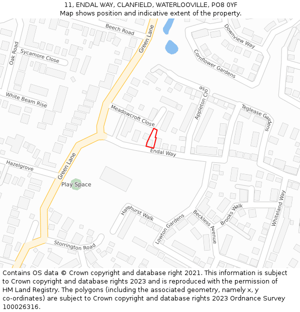 11, ENDAL WAY, CLANFIELD, WATERLOOVILLE, PO8 0YF: Location map and indicative extent of plot