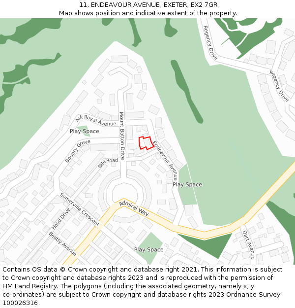 11, ENDEAVOUR AVENUE, EXETER, EX2 7GR: Location map and indicative extent of plot