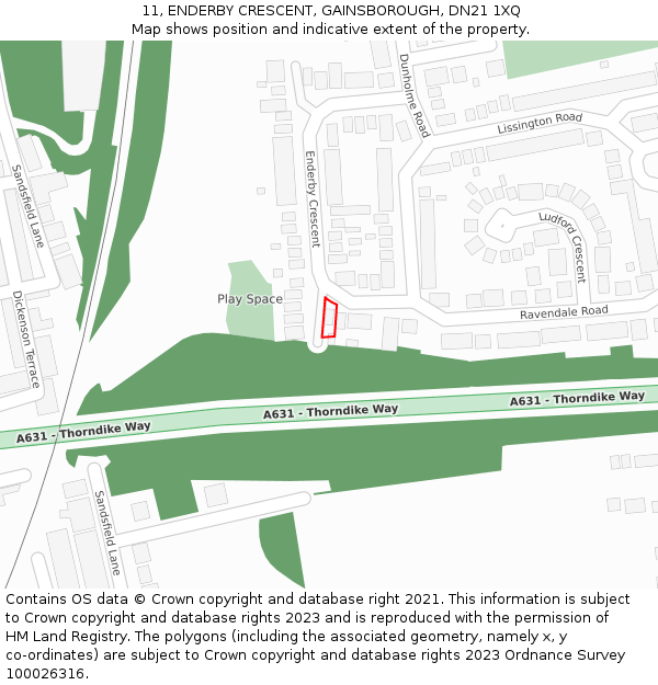 11, ENDERBY CRESCENT, GAINSBOROUGH, DN21 1XQ: Location map and indicative extent of plot
