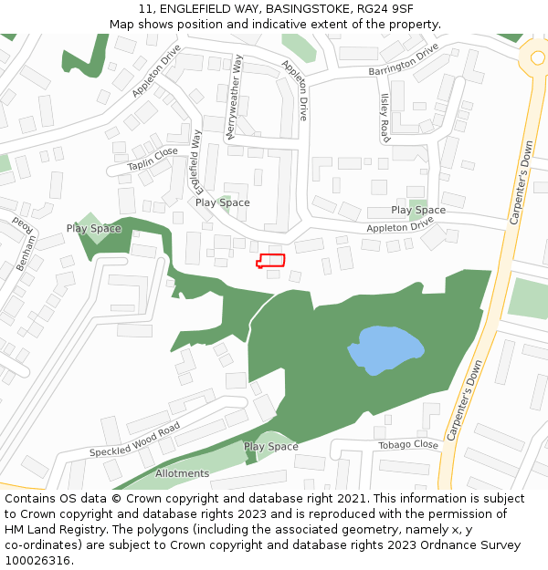 11, ENGLEFIELD WAY, BASINGSTOKE, RG24 9SF: Location map and indicative extent of plot