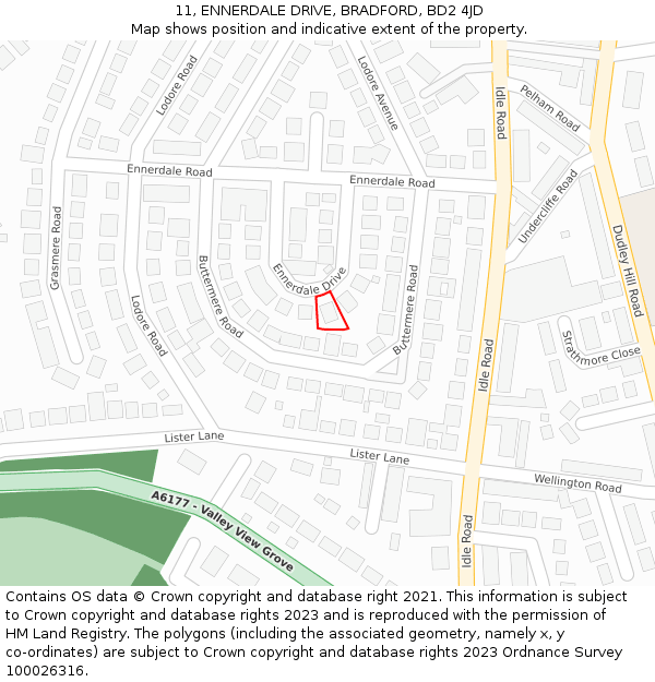 11, ENNERDALE DRIVE, BRADFORD, BD2 4JD: Location map and indicative extent of plot