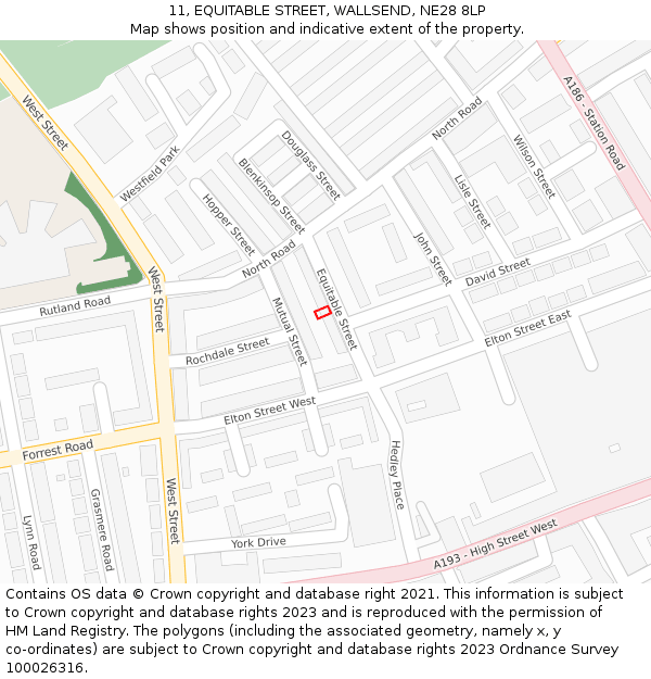 11, EQUITABLE STREET, WALLSEND, NE28 8LP: Location map and indicative extent of plot