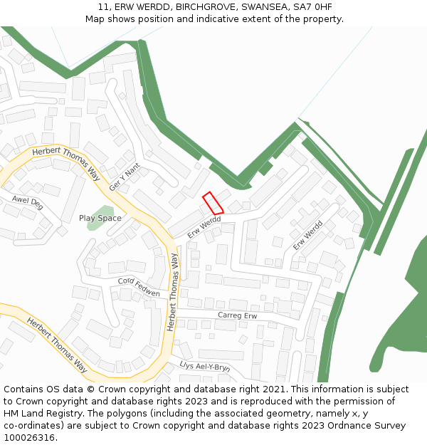 11, ERW WERDD, BIRCHGROVE, SWANSEA, SA7 0HF: Location map and indicative extent of plot