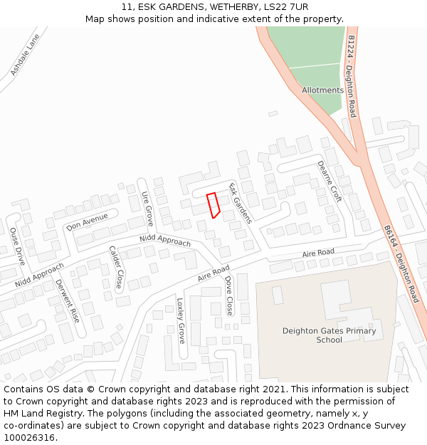 11, ESK GARDENS, WETHERBY, LS22 7UR: Location map and indicative extent of plot