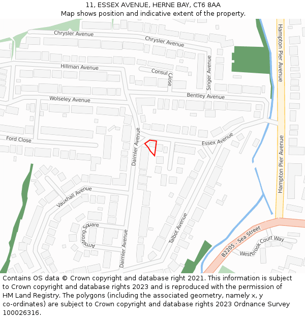 11, ESSEX AVENUE, HERNE BAY, CT6 8AA: Location map and indicative extent of plot