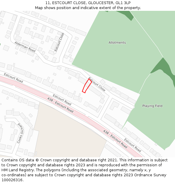 11, ESTCOURT CLOSE, GLOUCESTER, GL1 3LP: Location map and indicative extent of plot