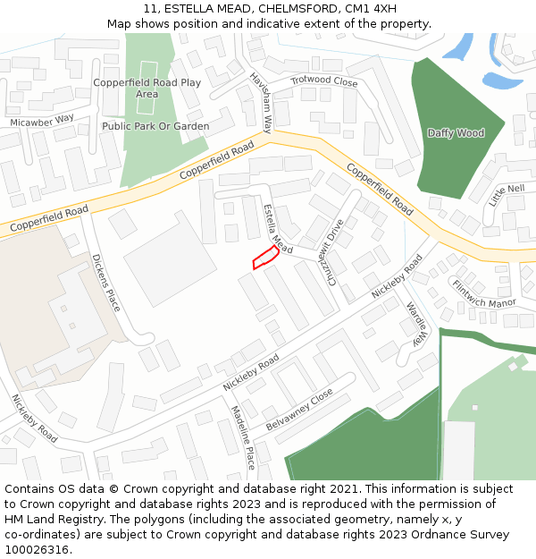 11, ESTELLA MEAD, CHELMSFORD, CM1 4XH: Location map and indicative extent of plot