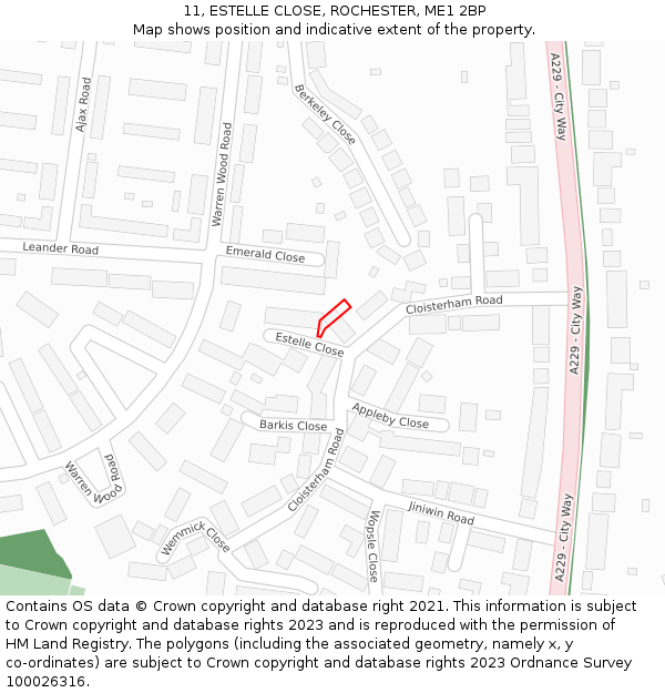 11, ESTELLE CLOSE, ROCHESTER, ME1 2BP: Location map and indicative extent of plot